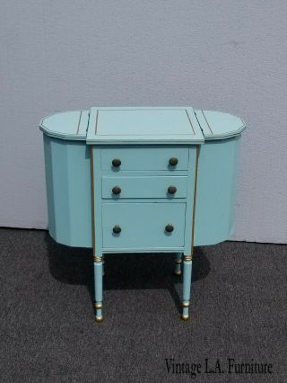 Vintage French Country Storage Cabinet Side Table W Turquoise Gold Pin Strip