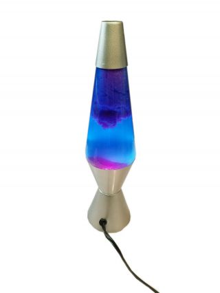 Lava The 14.  5 - Inch Silver Base Lamp With Purple Wax In Blue Liquid Hot