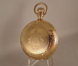 139 YEARS OLD ILLINOIS 10k GOLD FILLED HUNTER CASE SIZE 18s GREAT POCKET WATCH 2