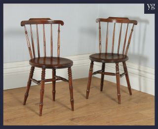 Antique Pair Edwardian Beech Ibex Penny Windsor Stick Back Kitchen Dining Chairs