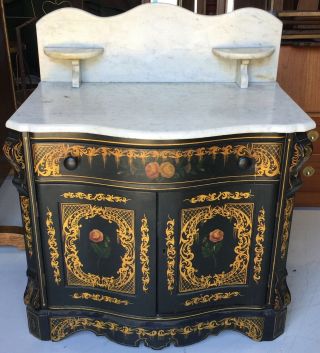 Handpainted Antique Marble Topped Washstand