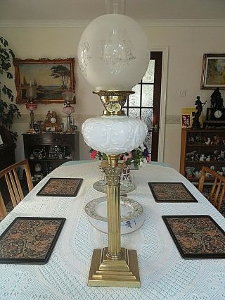 A Good Quality 28 " Tall Victorian Twin Duplex Table Oil Lamp.