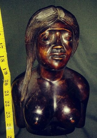 Very Old & Rare Antique Hand Carved Native Indian Girl Statue Wooden 1800s