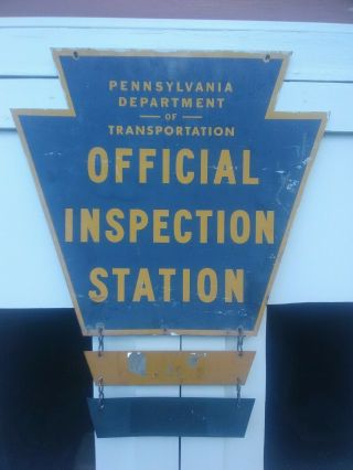 Sign Pa Official Inspection Station Road Sign Keystone 2 Sided Vintage Dot