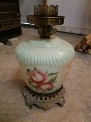 Victorian/vintage/antique Gwtw Style Lamp.  White Milk Glass,  Green/pink/.