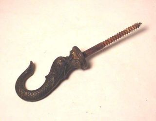 Antique Cast Iron Figural Dolphin Hook 19th Century Victorian Ceiling Oil Lamp H