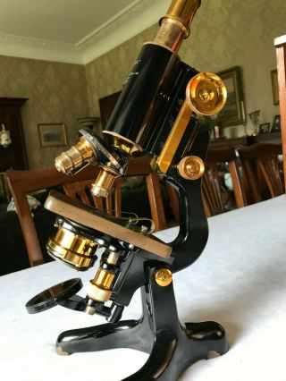 Vintage W.  Watson & Sons Brass " Service " Microscope In Wooden Case - Circa 1930