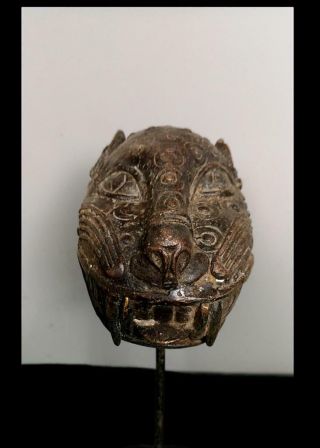 Old Tribal Large Benin Bronze Leopard Head Figure - Nigeria Bn 55