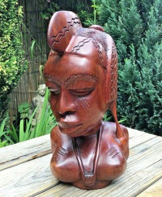 Vintage Large African Wooden Hand Carved Female Bust
