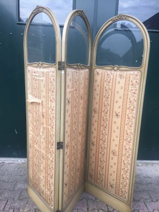 Antique French Wooden Three - Panel Dress Screen/ Room Divider