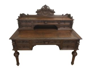 Antique French Hunt Desk & Chair,  19th Century,  Oak