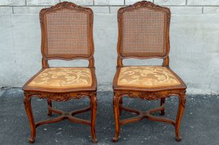 Walnut French Louis 16 Xvi Side Chairs Hand Carved Antique 19th Century