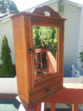 Antique Eastlake Oak Medicine Cabinet Beveled Mirror Mission Arts & Crafts