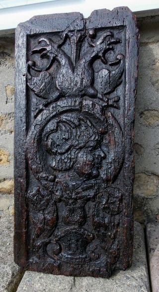 Early 16th Century Medieval Carved Oak Habsburg Double Eagle Romayne Panel C1530