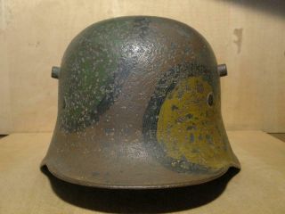 ww1 German M - 16 helmet.  Stahlhelm.  Size 66.  Camo,  with markings. 2