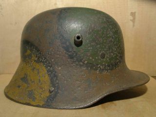 ww1 German M - 16 helmet.  Stahlhelm.  Size 66.  Camo,  with markings. 3