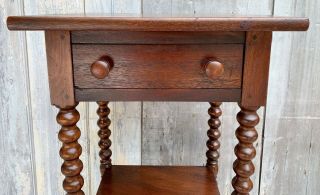 Antique American Cherry Wood One - Drawer Stand Side Table w/ Bobbin Legs c.  1840 2