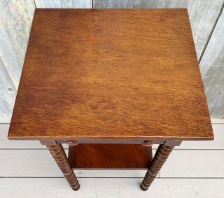 Antique American Cherry Wood One - Drawer Stand Side Table w/ Bobbin Legs c.  1840 3