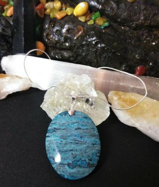 Necklace,  Large Crazy Lace Agate Pendant 925 Sliver Chain Healing Natural Stone