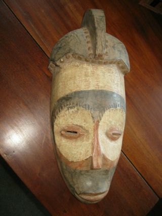 Antique 16 1/4 " Hand - Carved Wood African Tribal Mask Hand - Painted Zulu ? Congo ?