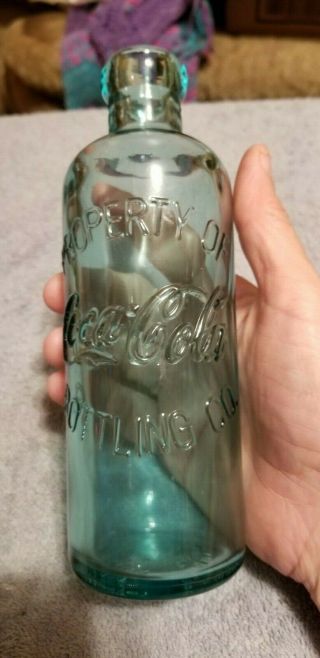 1997 " Property Of Coca - Cola " Blue/green Glass Blob Top Bottle