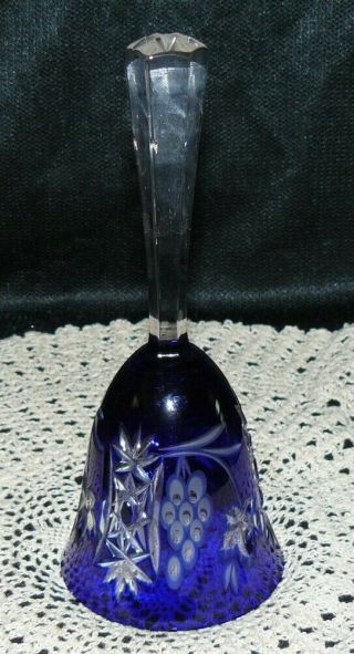 Vintage Cobalt Blue Lead Crystal Glass Bell Cut To Clear