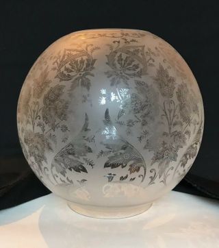 Victorian Finely Etched Glass Globe Oil Lamp Shade (duplex)
