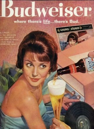 Budweiser Beer Lady In Green Evening Dress Art Vintage Life Ad 1960