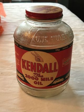 Vintage Kendall 2000 Mile Motor Oil Quart Jar