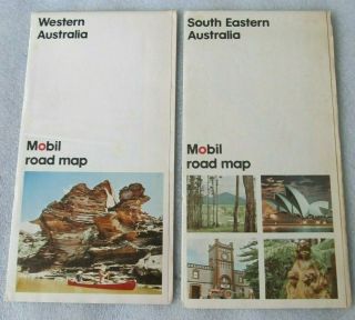 2 Vintage Mobil Road Maps From Western Australia & South Eastern Australia