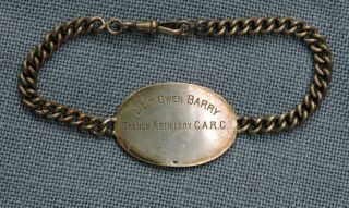 Wwi Id Bracelet - Lieut.  Owen Barry,  Trench Mortar Artillery C.  A.  R.  C.