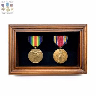 Wwi & Wwii U.  S.  Victory Medal Set Back To Back World War Champs Brown Frame Ww1