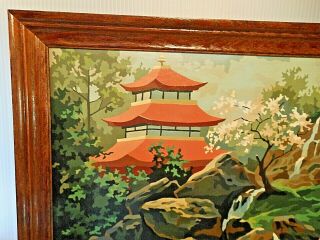 Mid Century Vintage Asian Pagoda Geisha Paint By Number Framed Art 27x21 3