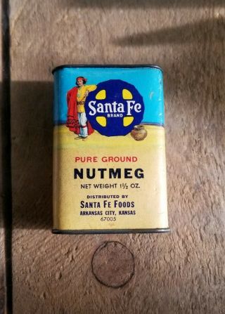 Vintage Santa Fe Nutmeg Spice Tin Can Arkansans City Kansas Native American