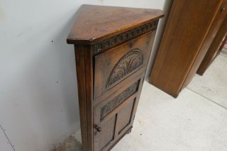 Antique English Spoon Carved Oak Corner Cocktail Cabinet