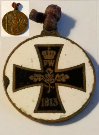 Antique Fw 1813 German Prussian Black Iron Cross Medal St Christopher Medallion