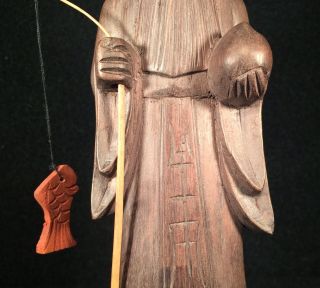 Confucius Chinese Hand Carved Wooden Fisherman Old Man Figure Statue 3