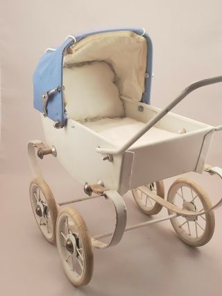 Vintage Blue Baby Doll Pram Carriage Buggy Made In France