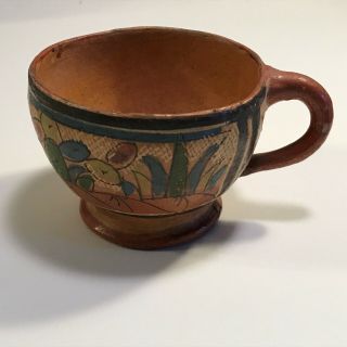 Coffee Cup Cute Old Vintage Mexico Tlaquepaque Pottery Hand Thrown Painted 2