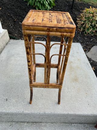 Vintage Rattan Bamboo Furniture/table/plant Stand/porch Decor/bohemian Decor