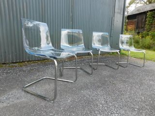 Set Of 4 Vtg Tobias Carl Ojerstam Lucite & Chrome Chairs Ikea Mid Century Modern