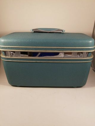 Vintage Samsonite Silhouette Blue Makeup Train Case Hard Luggage