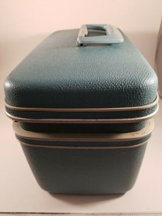 Vintage Samsonite Silhouette Blue Makeup Train Case Hard Luggage 3