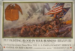 Antique 1917 World War I Dan Smith Poster Put Fighting Blood In Your Business