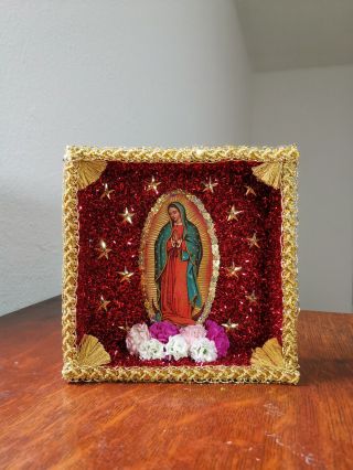 Gorgeous Guadalupe Virgin Altar Handcraft.  Virgen De Guadalupe Mexican Folk Art.