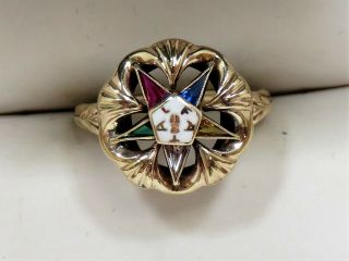 Vintage Womens Masonic 14k Yellow Gold " Order Of The Eastern Star " Ring Sz 7.  875