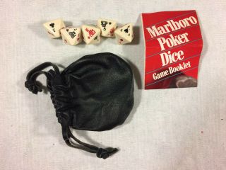 Vntg 90s Marlboro Poker Dice Game 8 Sided With Leather Pouch & Game Booklet