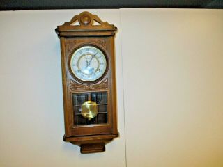 Vintage Powell 35 Day Wood Pendulum Key Wind Wall Clock - Is