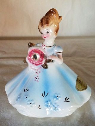 Vintage Josef Originals April Diamond Birthstone Girl Figurine Blue Dress
