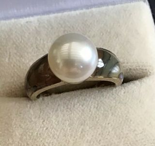 Vintage 9ct Gold Abalone And Pearl Ring Size N1/2